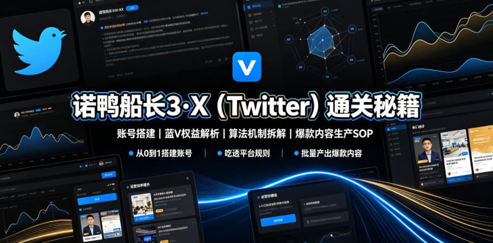 诺鸭船长3·X(Twitter)通关秘籍，涵盖账号搭建、蓝V权益解析、算法机制拆解及爆款内容生产SOP-baizmi